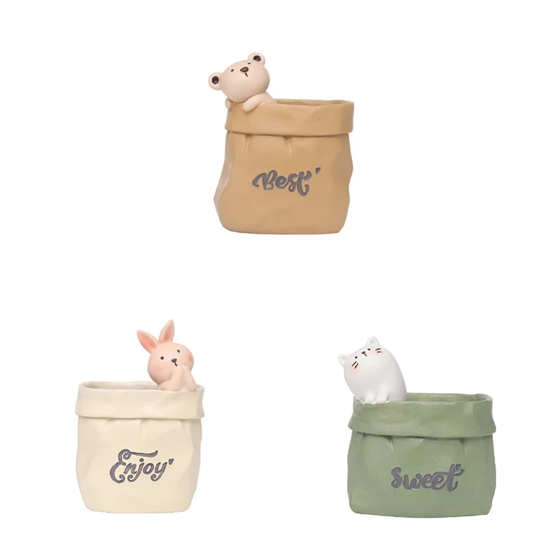 

【Top Picks】Garden Retro Imitation Paper Bag Shape Resin Succulent Flower Pot Desktop Decoration Storage Flower Pot