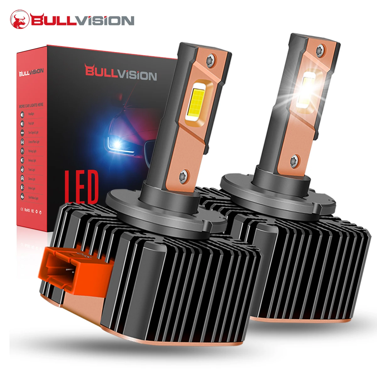 Car Bulb D1S D3S LED Headlights HID D2S D4S D5S D8 Turbo LED 6500000LM 6500W Two-sided CSP Chip 6500K Plug&Play Car Lamp Xenon