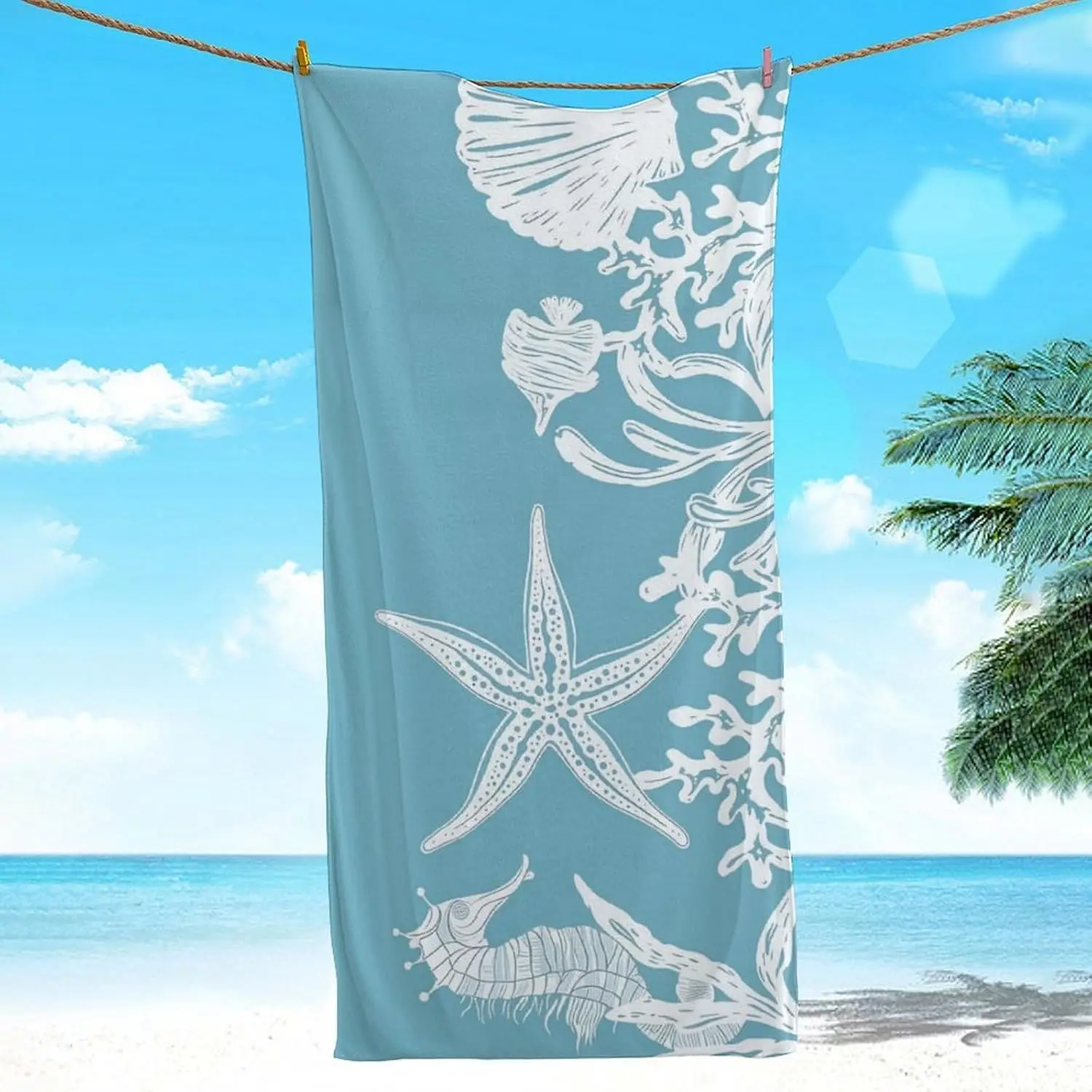 Nautical Beach Starfish Coral Print Bath Towel Set Summer Tropical Ocean Decor Spa Absorbent Bathroom Linens Gift for Him Her