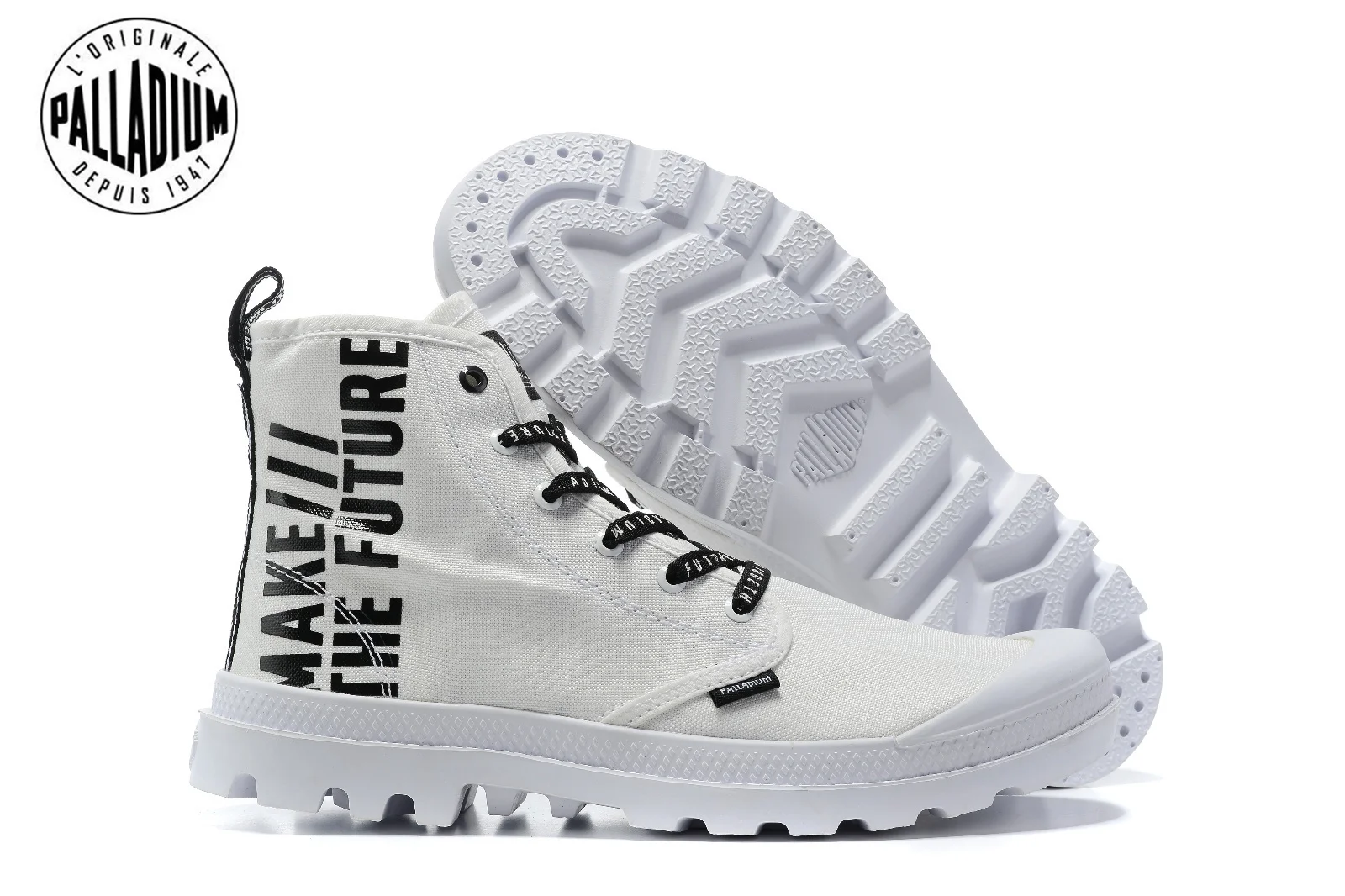 2023 Original PALLADIUM Men Women High Top Classic Canvas Shoes Letter Webbing Hiking Shoes White Boots Outdoor Shoes Eur35-45