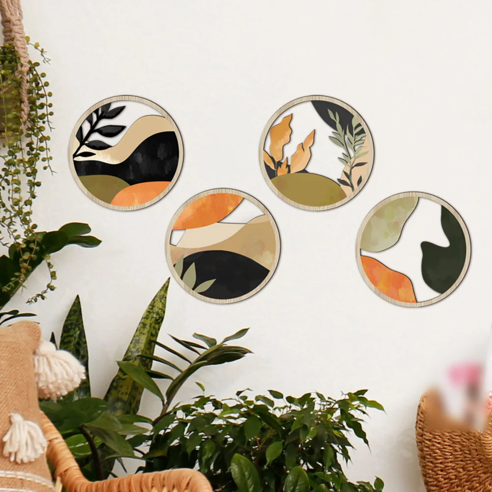 

4PCS Bohemian Style Wooden Decorative Wall Stickers Home Decoration Ornaments Wood Wall Posters Perfect Present For Cat Lovers