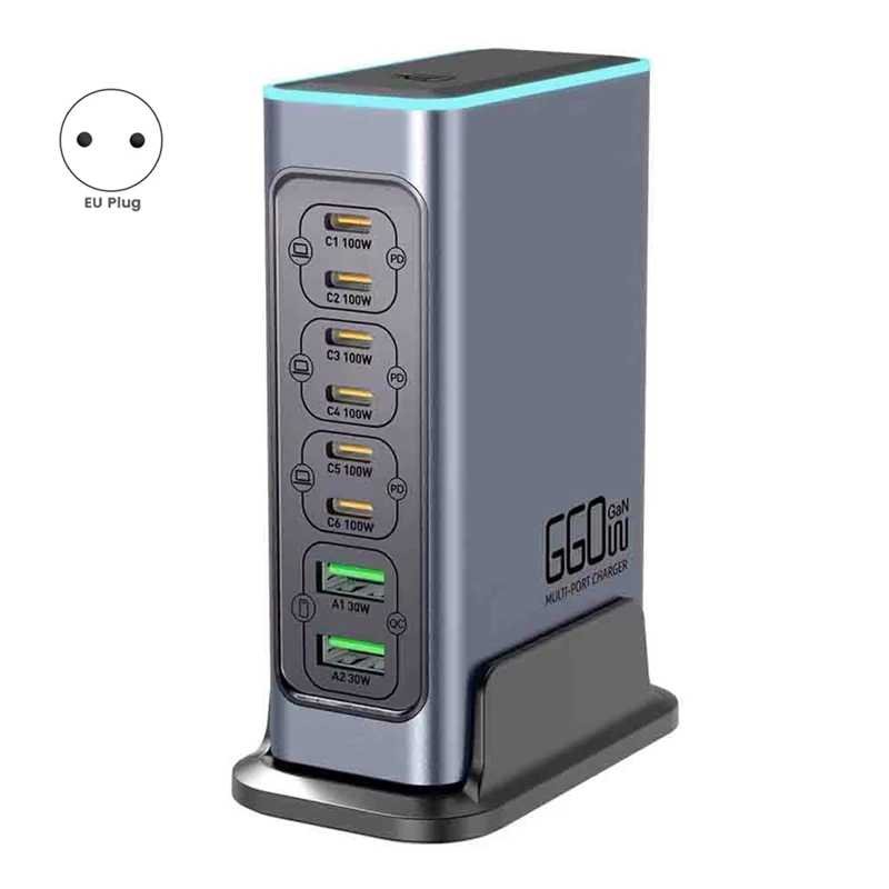 

Зарядное устройство GaN 660 Вт USB C Быстрое настольное 8-портовое зарядное устройство USB Type C PD 3.0 Быстрое зарядное устройство для IPhone 16/15 для EU-PLUG-A86Z