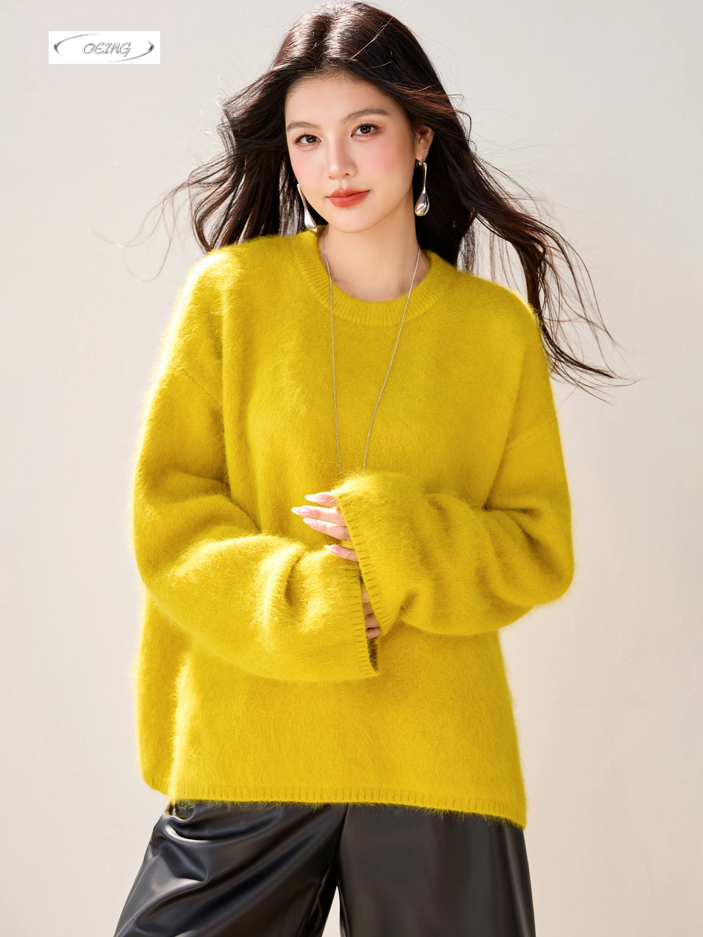 

Korean Style Loose Thick Warm Sweater for Women Autumn Winter Fashion Elegant Long Sleeve Yellow Pullover Tops Knitwear 6065