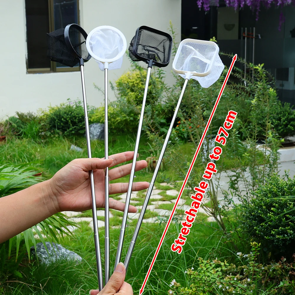 Stainless Steel Retractable Small Fishing Nets Home Aquarium Viewing Fishing Tools 3D Square Round Clean Fishing Net Accessories