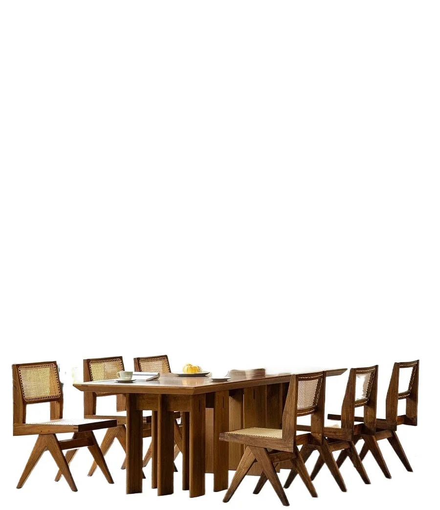 

Medieval wabi wind furniture Myanmar teak dining table retro simple solid wood long table restaurant dining table