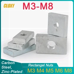 Tuerca cuadrada de 10/ 50 piezas, Tuercas rectangulares M3 M4 M5 M8, bloque deslizante Delgado, accesorio de perfil de aluminio de acero al carbono Chapado en Zinc