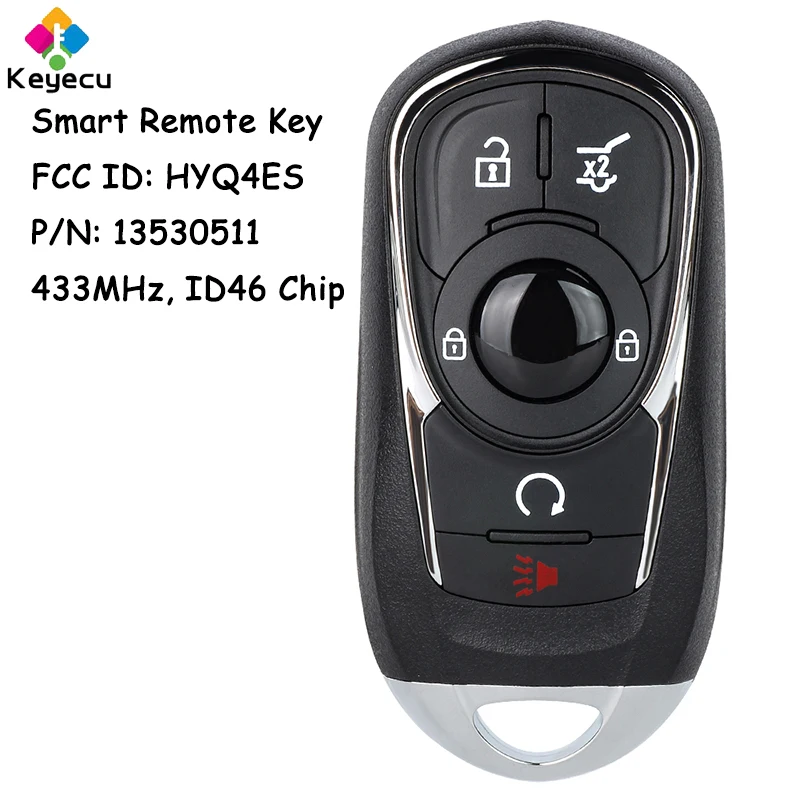 

KEYECU Smart Remote Control Key With 5 Buttons 433MHz ID46 Chip for Buick Enclave/ Encore GX 2021 2022 2023 Fob HYQ4ES 13530511