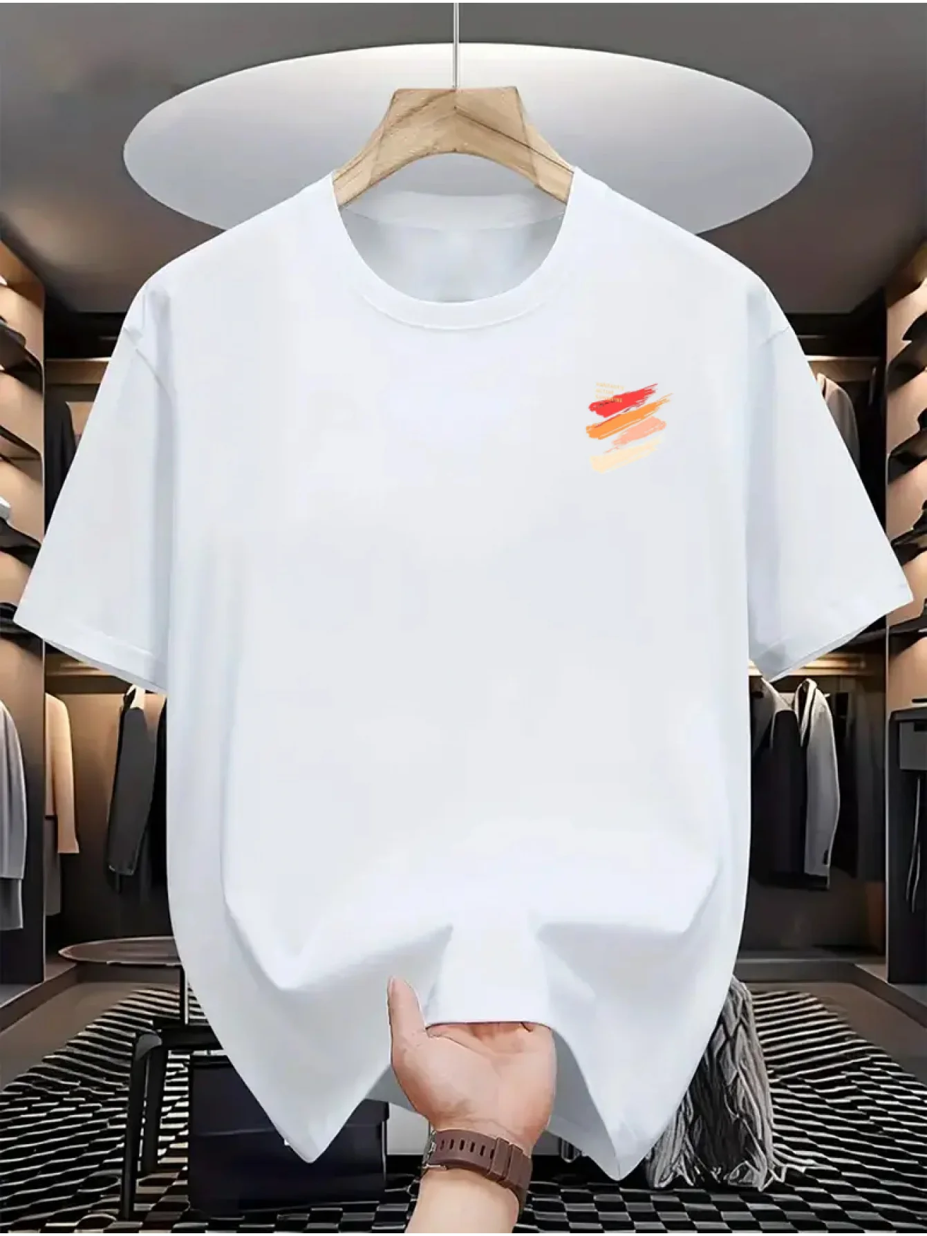 100% pure cotton men's casual loose fashion dreamy active sunshine print breathable sports short sleeved round neck T-shirt top