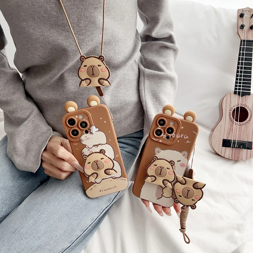 For Samsung Galaxy S8 S9 S10 S20 S21 S22 S23 S24 S25 Plus Ultra FE Note 9 10 20 Ultra Plus Ears Capybara Case With Ornaments