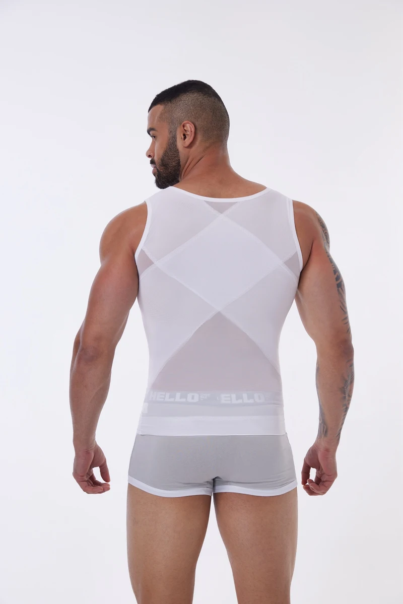 Kompressionsshirt für Männer, schlankmachendes Unterhemd, Body Shaper Tank Top, Gynomastica, ärmellose Shapewear-Weste, Netz-Kreuzanzug, 3XL – Detail 16