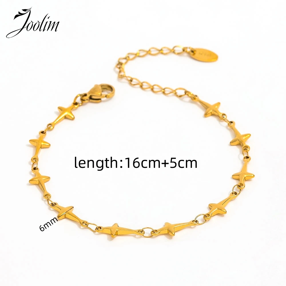 Joolim Jewelry Wholesale High End PVD Waterproof&No Fade Vintage Quadruple Star Pave Chain Stainless Steel Bracelet for Women