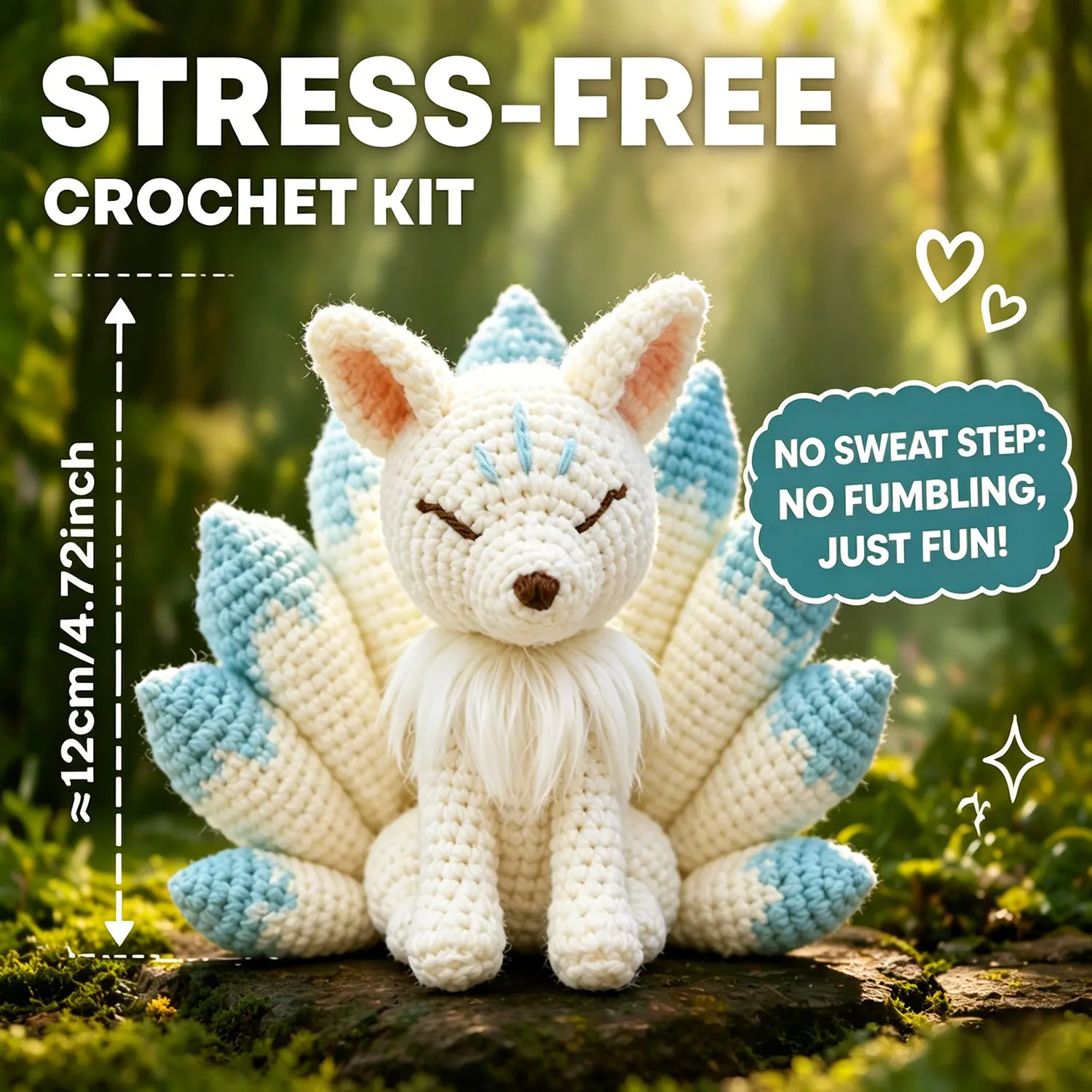 1pc White Nine-Tailed Fox Crochet Kit Suitable for Beginners with All Materials & HD English Tutorial, Christmas Crochet Kit
