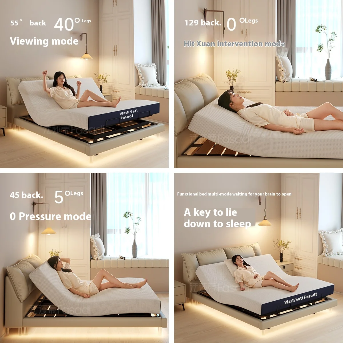 إطار سرير ذكي متعدد الوظائف مع جهاز تحكم عن بعد بحجم كينغ وإطار سرير معدني مقسم وإطار سرير قابل للتعديل لكبار السن