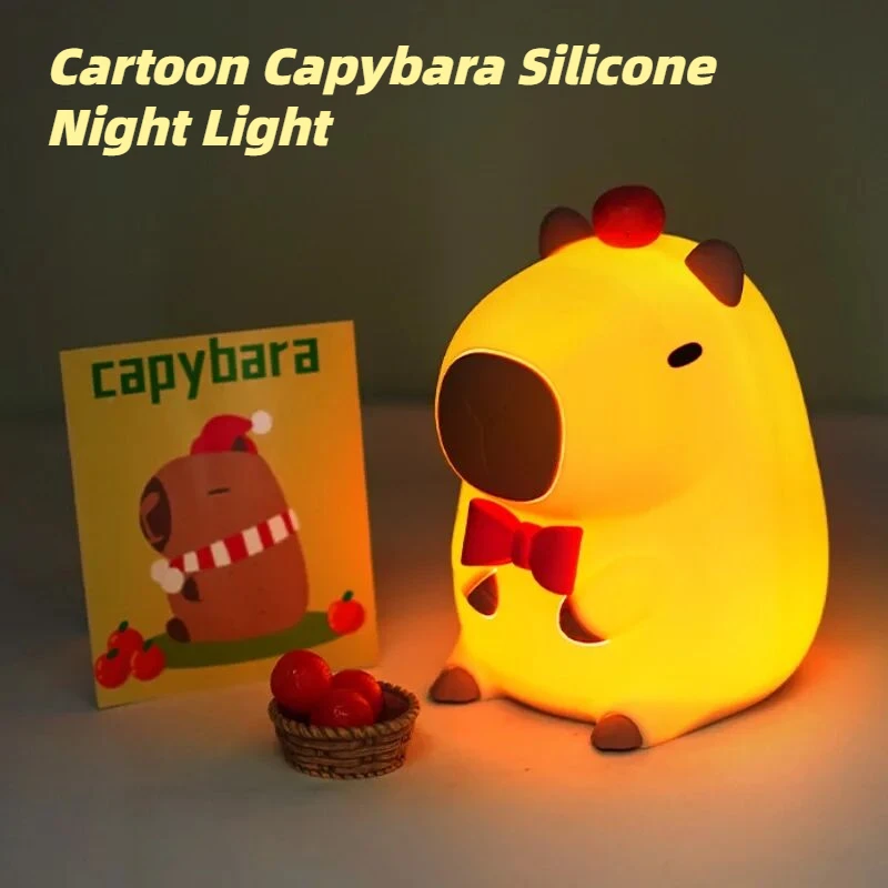 

Cute Capybara Silicone Night Light USB Rechargeable Touch Switch Timing Adjustable Brightness Sleep Night Lamp Kids Room Decor