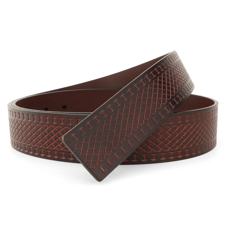 

Luxury 3.8cm wide belts men Cowskin genuine leather Fancy vintage only Waistband without buckle ceinture homme Brown