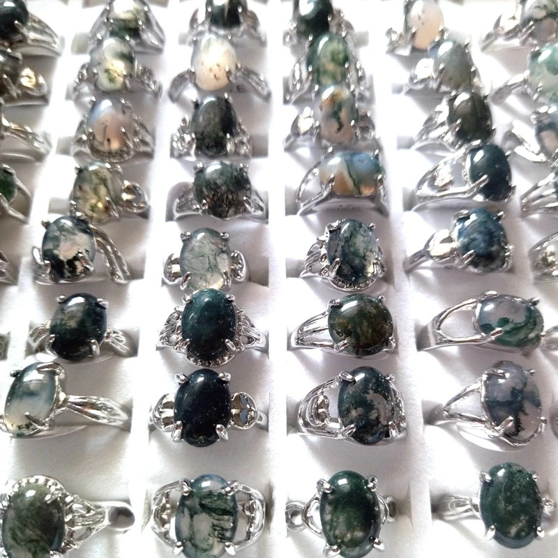 Wholesale 50PCS Mix Lot Grass Agate  x Natural Stone Rings Fashion Jewelry Lady\'s Ring