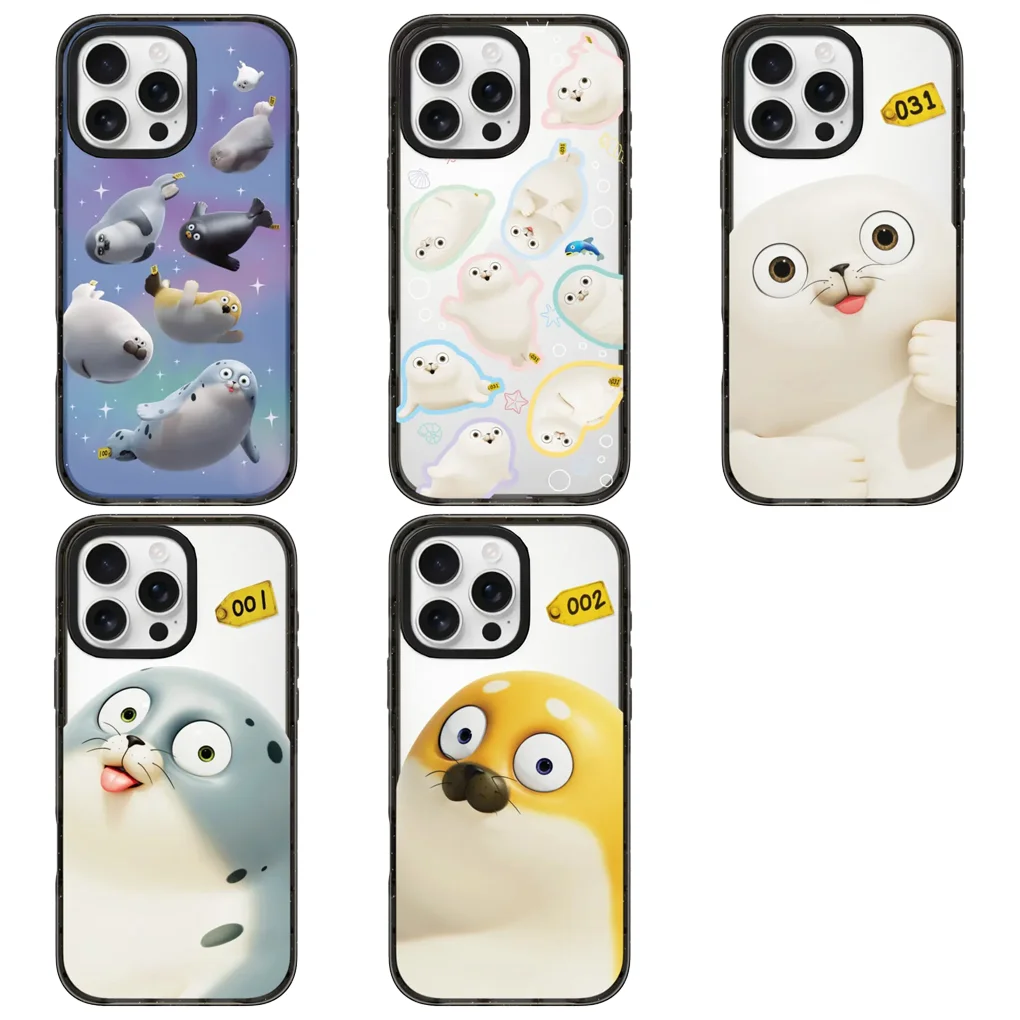 

Cartoon Seals 2.0 Acrylic Black Border Case for IPhone 12 13 14 15 16 17 Pro Max Case - Protective IPhone Case