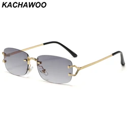Kachawoo no frame square sunglasses for men gray black brown fashion rimless sun glasses metal women popular decoration unisex
