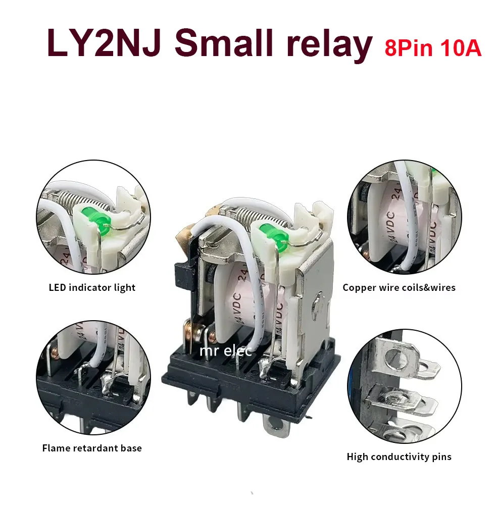 10set LY2 ly2nj Relay   With Socket Base 8pin 10ADC12V DC24V AC110V AC220V Small relay 10A 8 Pins Coil DPDT