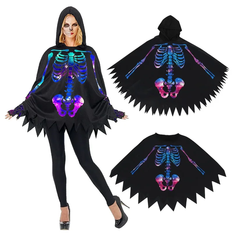 Halloween Costume for Women Girl Skull Cloak Hoodie Fancy Party Dress Up Suit 2024 Witch Cosplay Anime Clown Clothes Stage Wear