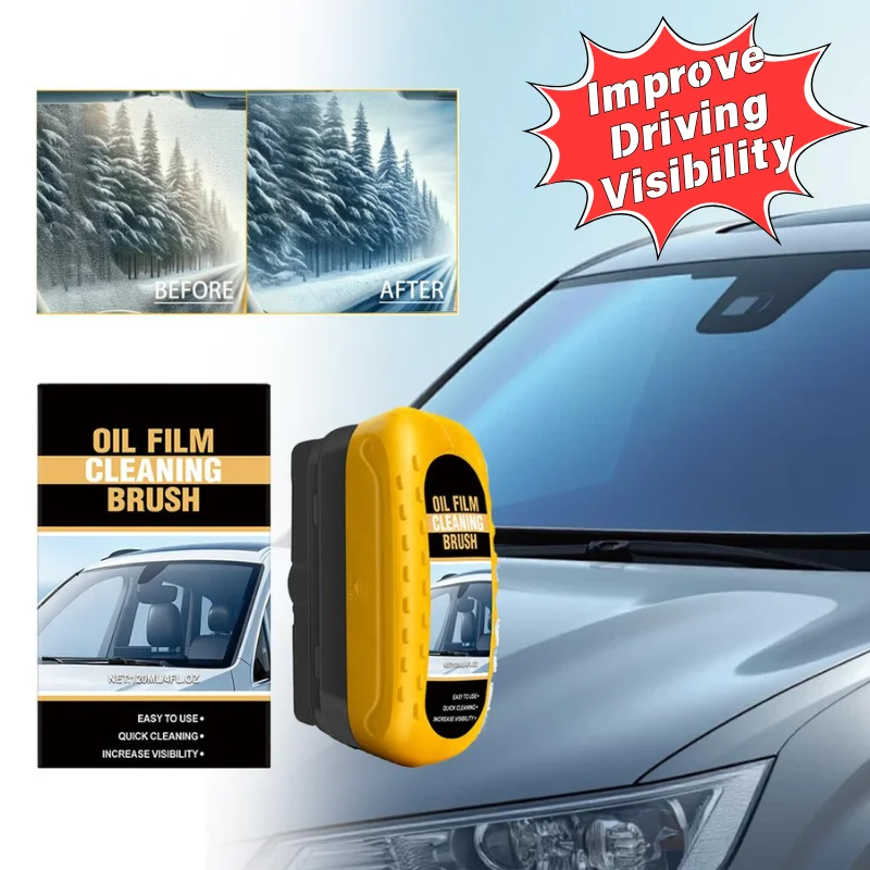Car Windshield Oil Film Cleaning Brush Built In Cleaner Liquid Remove Glass Grease Improve Driving Visibility Car Accessories
