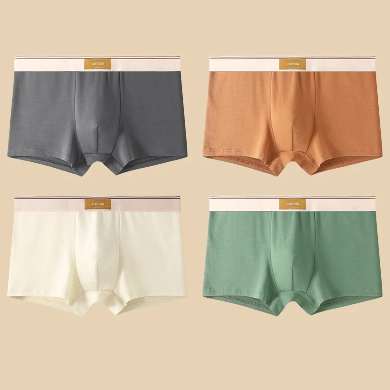 4 Pcs Men's Underwear Panties Boxer Shorts Comfortable Breathable Cotton Underwear Teenager Summer Solid Color Boxer Shorts