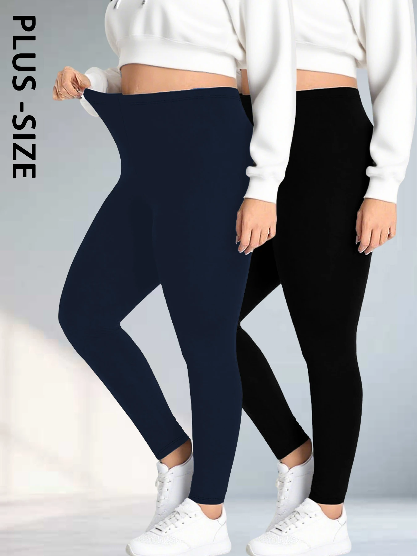 

2 pack Plus size Women'S Super Soft Leggings,High Stretchy No See Through Pants，for Casual Attire, All-Season