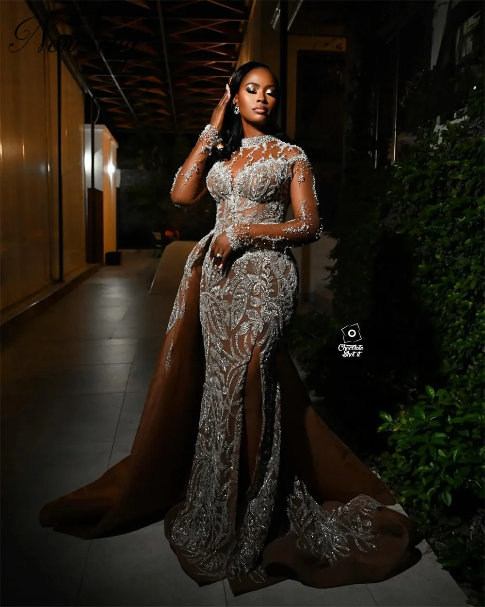 

Nigeria Long Sleeves Evening Dresses Sequins Beaded Wedding Party Dress Black Girls Cocktail Dress Vestidos De Gala Customized
