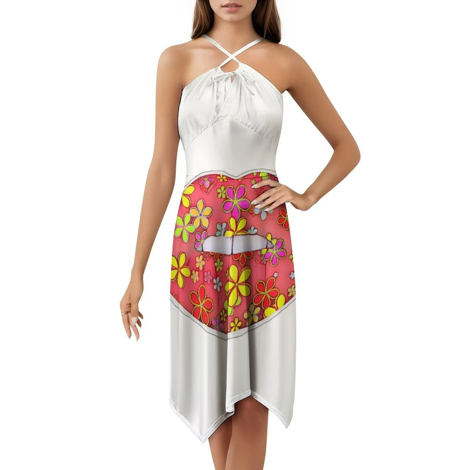 فستان قصير على طراز Flower Lips Preppy للنساء على شكل حرف a فضفاض مناسب فستان يوم غير رسمي موسيقى ملاحظات موسيقية جرافيك امرأة #5