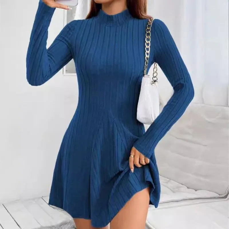 Simples magro mini vestidos para roupas femininas 2025 outono bodycon hip cintura sexy vestido plissado moda coreana casual robe