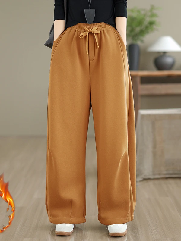 

Настоящие осенне-зимние свободные брюки с эластичной талией, однотонные, простые, универсальные, повседневные, из утолщенного хлопка, прямого кроя