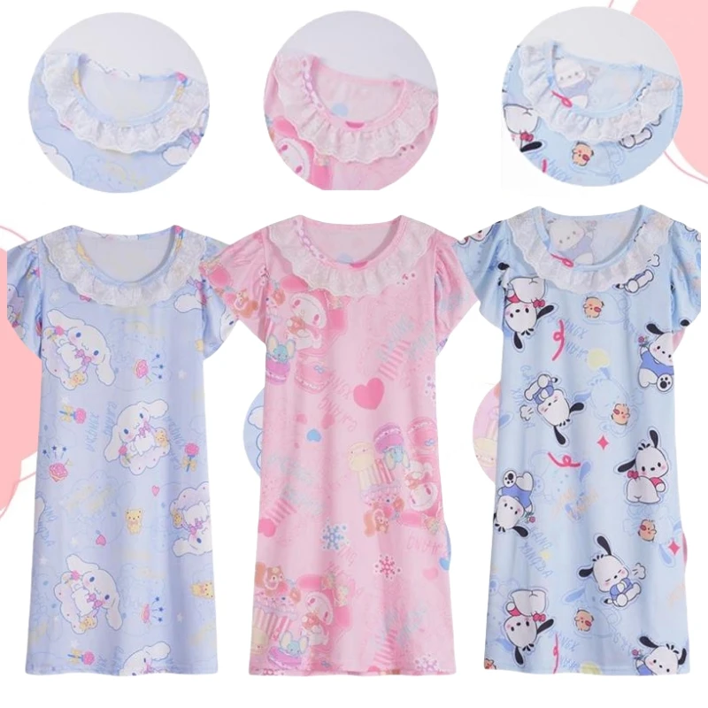 Summer Dress Girls Nightdress Clothes Cartoon Pajamas Children's Clothing Short-Sleeve Pajamas Dress Kids Family Wear