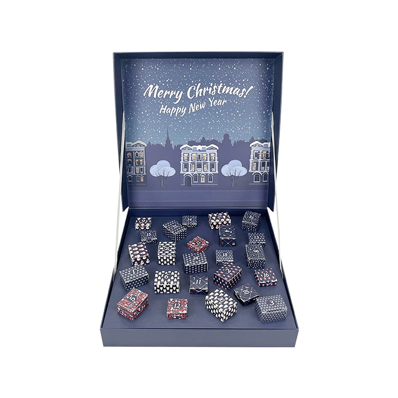 Customization.Wholesale Custom Full-Color Printing 24-Box Christmas Advent Calendar Toy Made in China with Matt Lamination Embos
