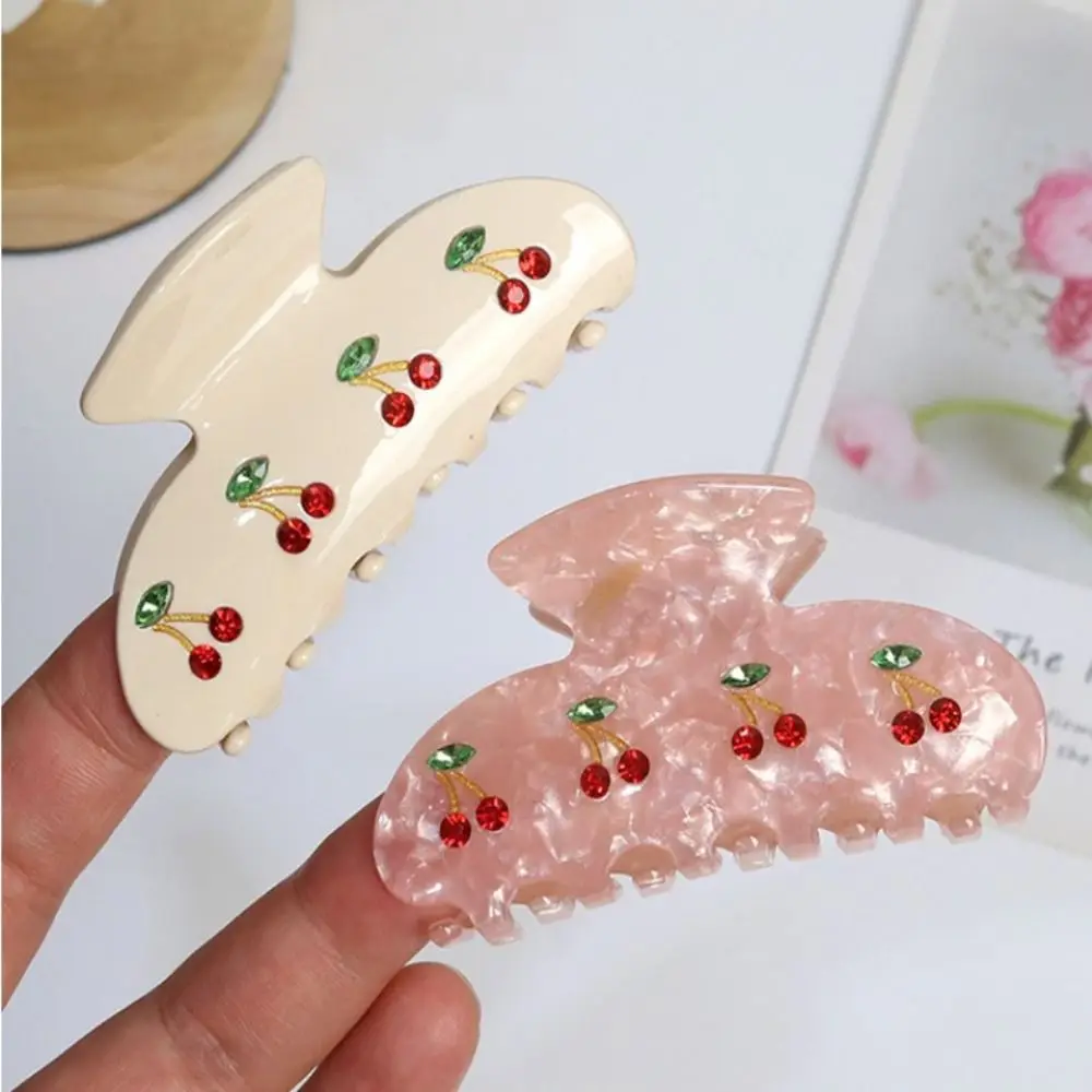 Elegant Simple Hair Clip Temperament Cherry Glitter Grab Clip Woman Hairpin Medium Shark Clip Headwear Fashion Hair Accessories