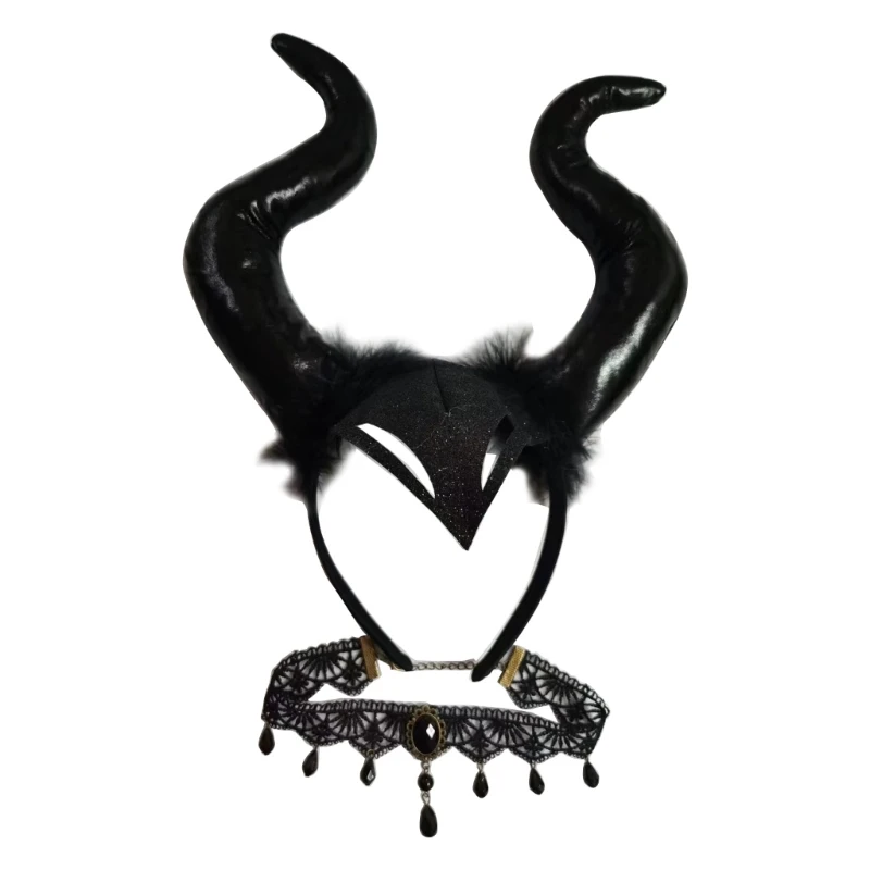 

Devil Costumes Halloween Party Prop Devil Ears Headband Horns Headpiece Necklace Sets Cosplays Performances Prop Women