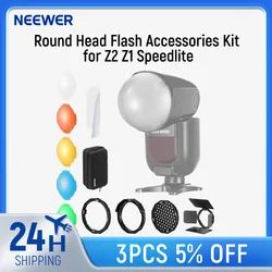 Neewer Round Head Flash Accessories Kit for Z2 Z1 Speedlite Includes Barndoor,Grid,Filters,Dome Diffuser,Diffuser Panel,Bounce