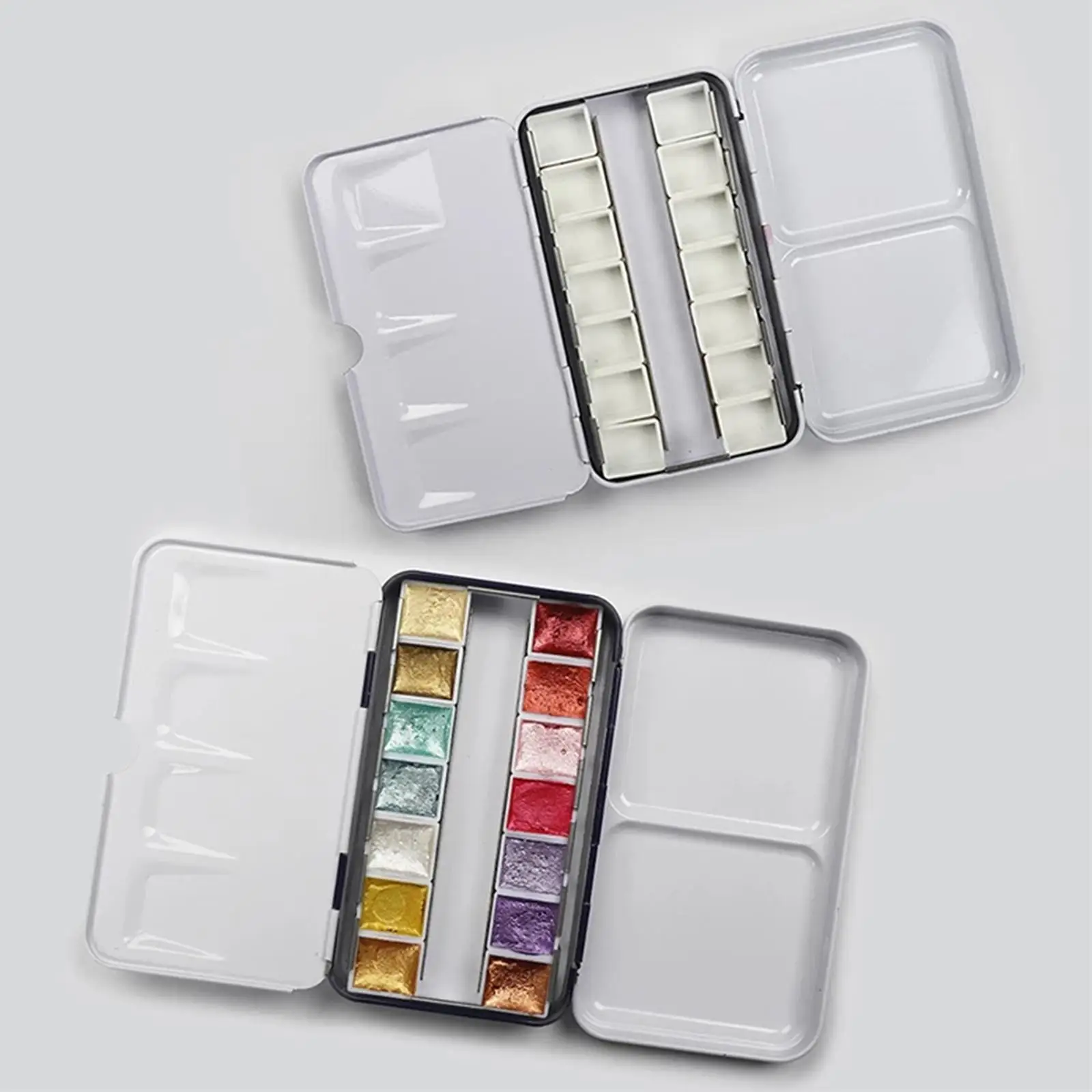 Empty Metal Watercolor Palette Tin Box Palette Paint Case With 12 Half Pans Fold-Out Palette Holds For Watercolor Travel Palette