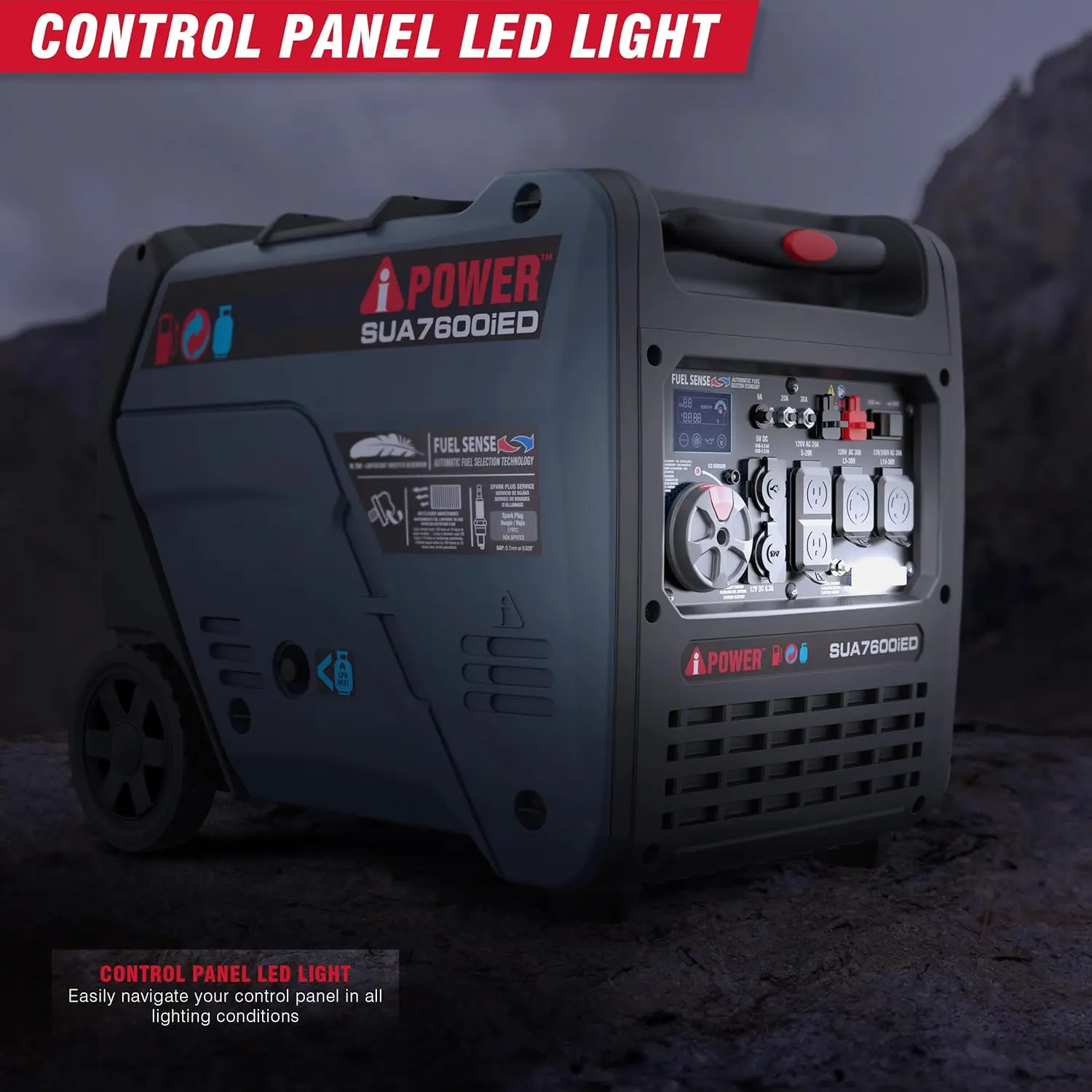 مولد عاكس محمول هادئ وقود مزدوج 7600 وات، بدء تشغيل كهربائي RV جاهز، مستشعر CO متوافق مع EPA و CARB، مع مقبض تلسكوبي