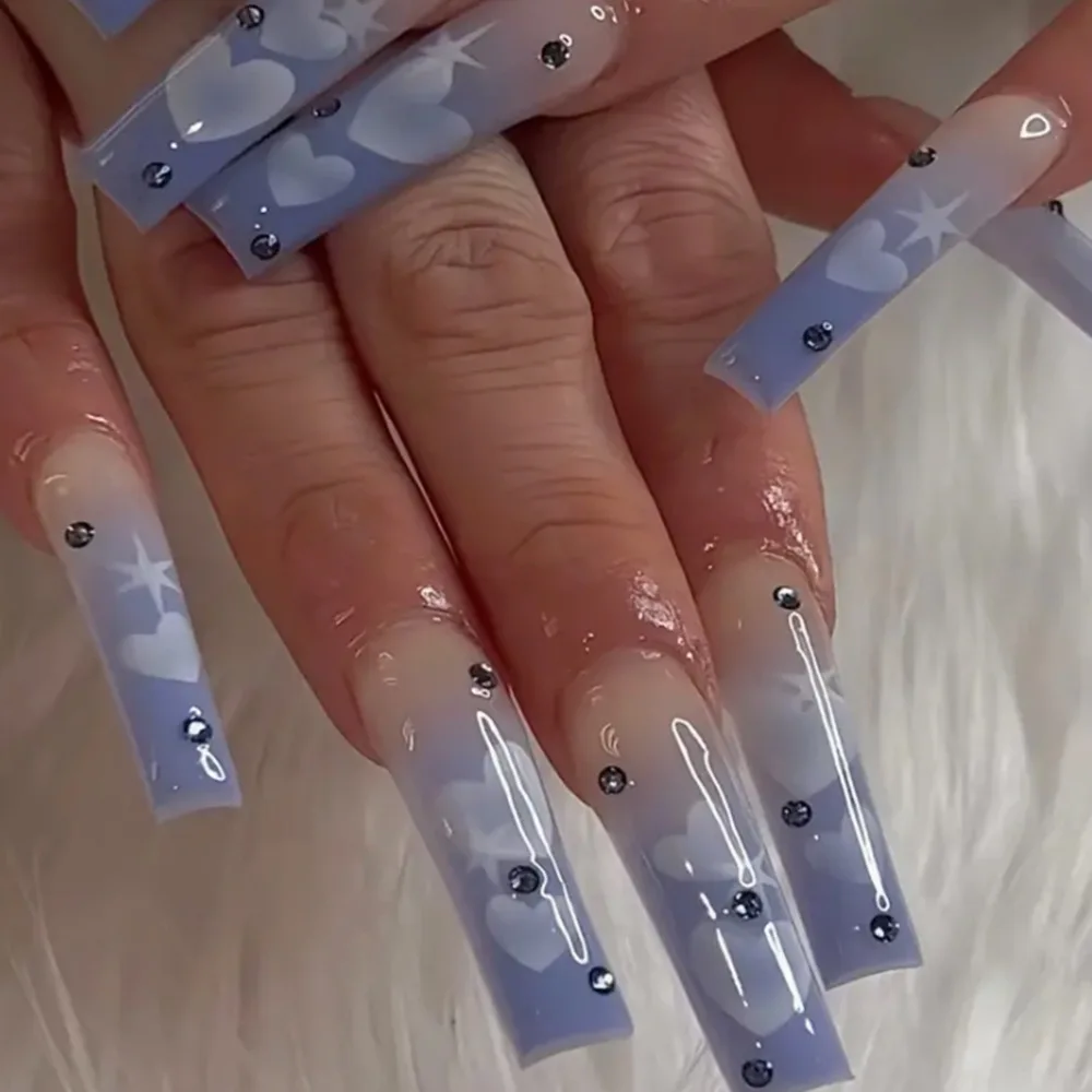 24 قطعة بريق الماس رسومات أظافر وهمية ليوبارد طباعة نصائح الفرنسية طويلة مربع أظافر صناعية مجموعات بسيطة قابلة لإعادة الاستخدام نعش اضغط على الأظافر