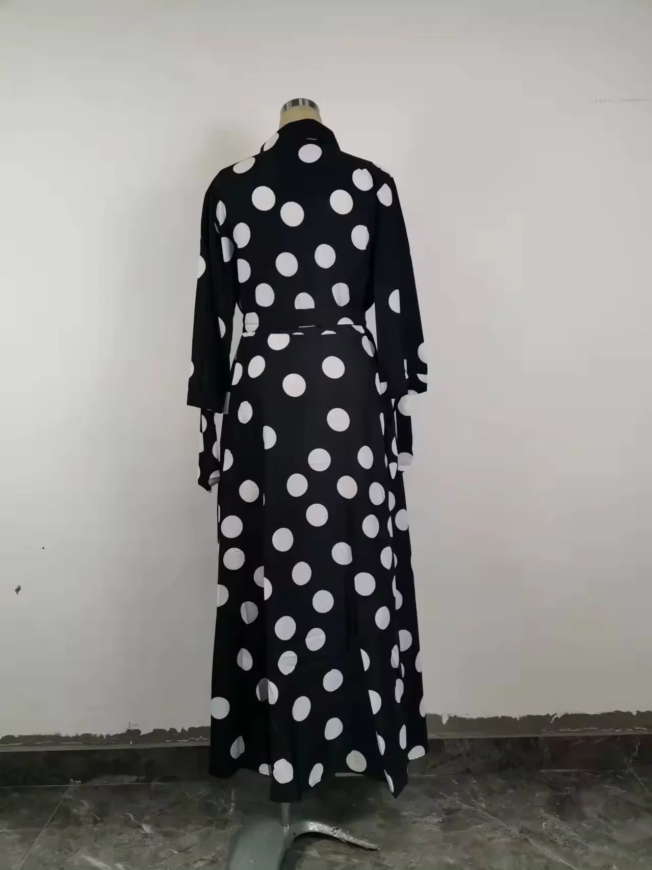 Robe chemise à manches longues pour femme, grande taille, mode printemps, ligne A, imprimé à pois, poches décontractées, robe à lacets, élégante