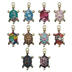 10pcs Colorful Enamel Cute Printed Turtle Charms Alloy Pendants for DIY Bracelets Necklaces Earrings Jewelry Making Accessories