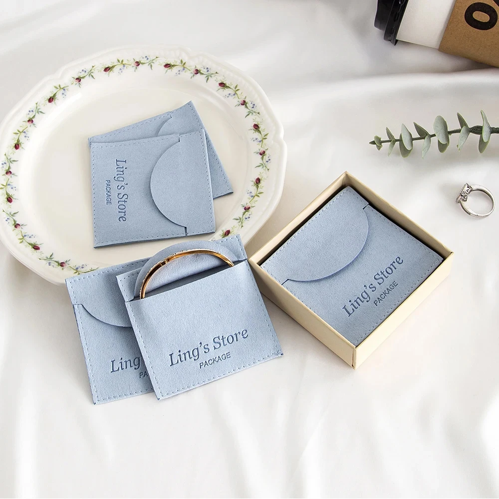

100Pcs Custom Logo Blue Microfiber Gift Small Bag Velvet Jewelry Necklace Rings Organizer Pouch Wedding Favor Candy Cosmetic Bag