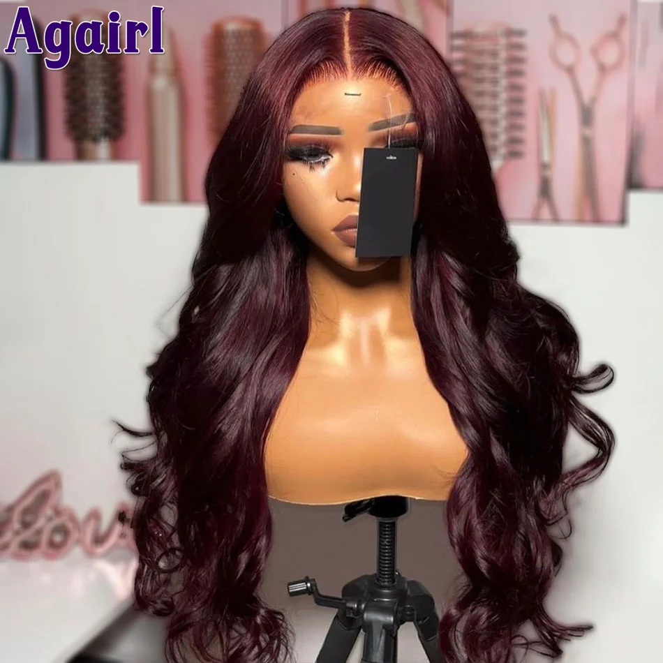 34Inch 13X6 Dark 99J Body Wave Human Hair Wigs for Women Black Burgundy 13X4 Wavy Lace Frontal Wigs Pre Plucked 4X6 Ready Go Wig