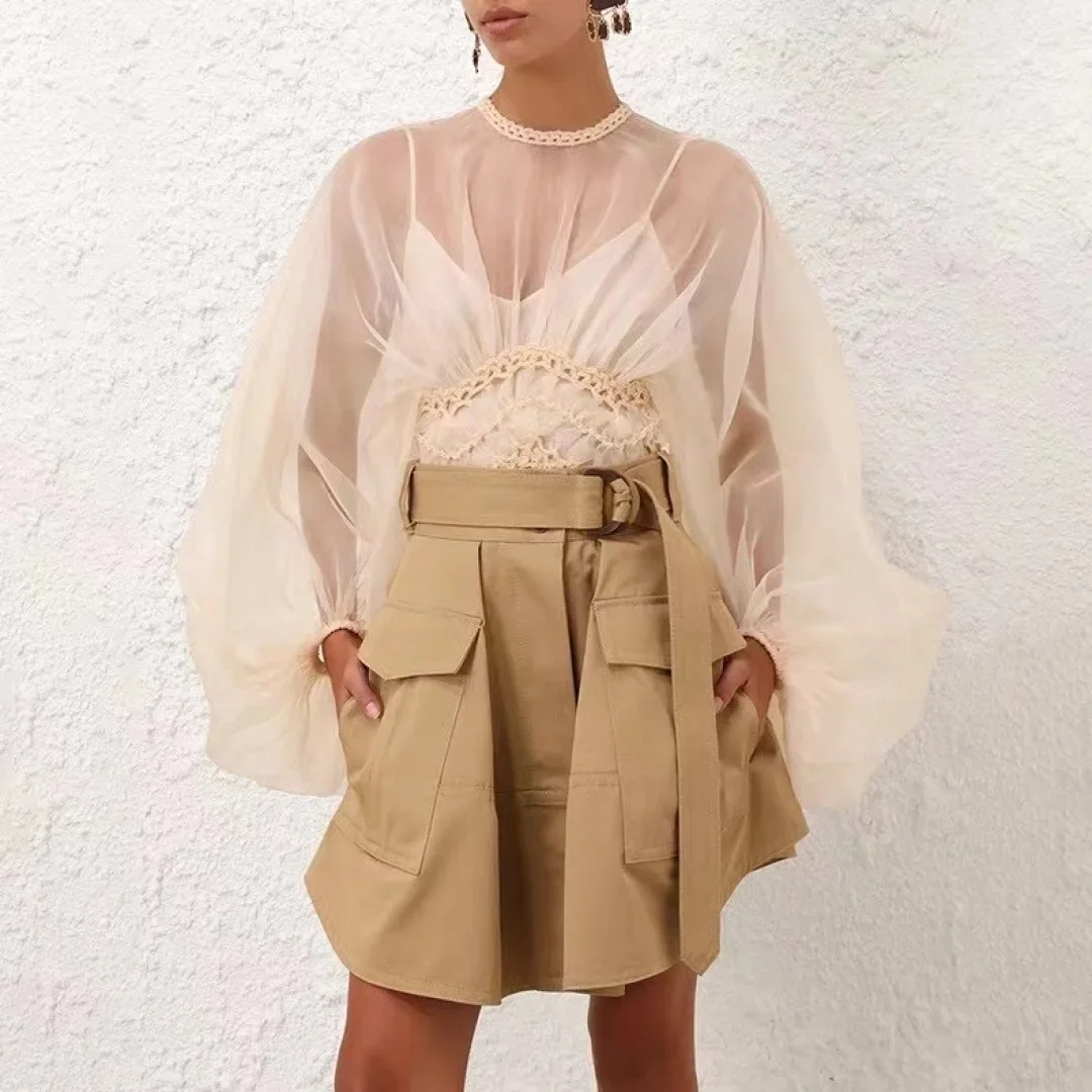 

2025 High Quality Cotton New Removable Belt Khaki Gothic Streetwear Skirt for Women