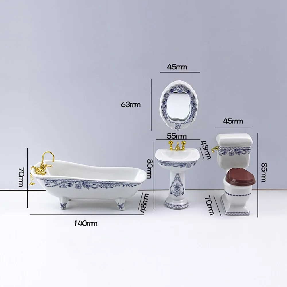 1/12 Dollhouse Miniature Accessories Mini Bathroom Set Bathtub Mirror Wash Basin Closestool for Doll House Decoration