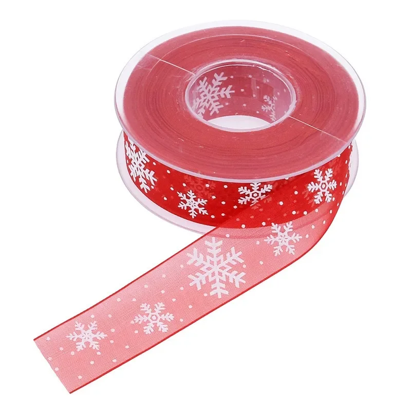 10mm 25mm Organza Ribbon Snowflake Christmas Ribbons for Handmade DIY Gift wrapping decoration wholesale 10meters/lot