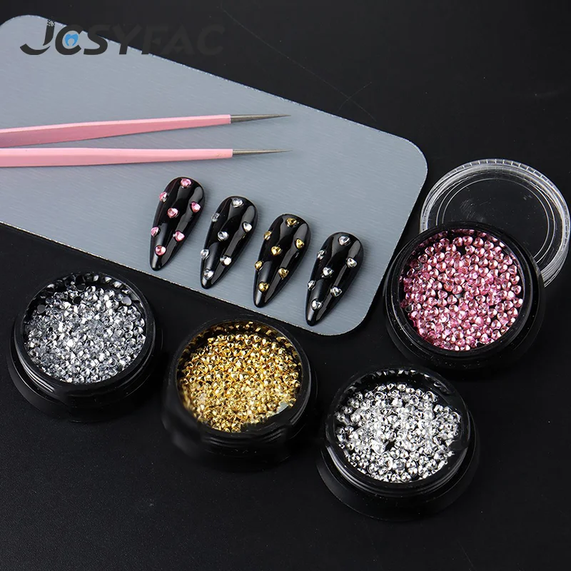 1Box Four Color Mini Heart-shaped Rhinestone Nail Jewelry Flatback Nail Charms Nail Art Accessory Gold Silver Manicure Bead