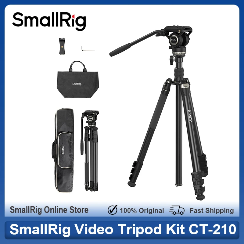 SmallRig Video Tripod Kit CT-210 Bowl Base Fluid Head Multi Angle Shooting Professional Camera Tripod Monopod for Camcorder DSLR