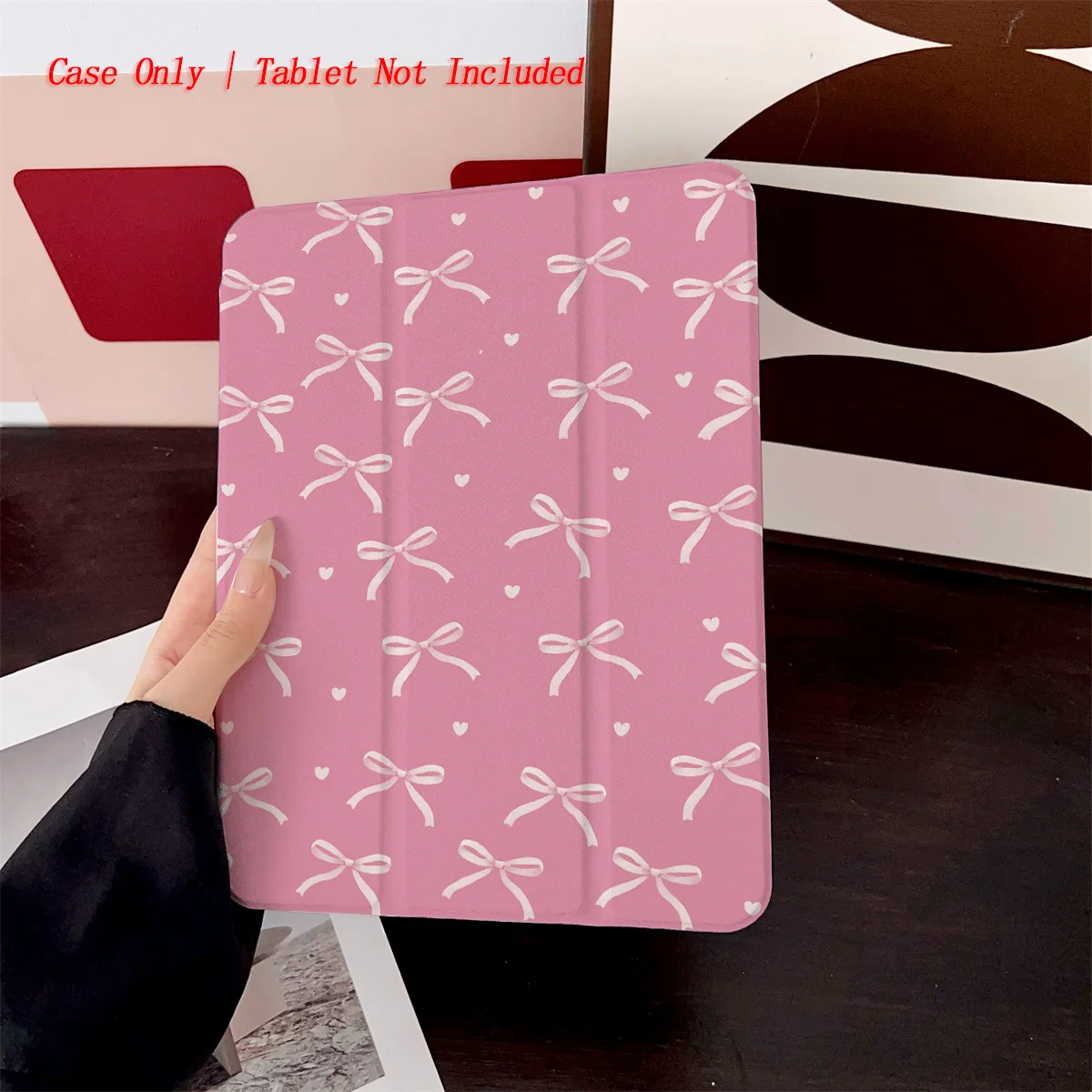 

Romantic Pink Background White Bowknot & Small Hearts iPad Case For Apple iPad Pro 11/12.9Air 3/4 10.9 Inch Mini 6 Fashion Cover