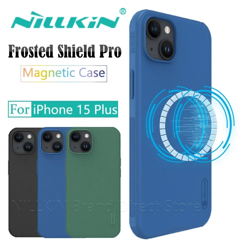 Nillkin Super Frosted Shield Magnetic Case, Drop-proof, Soft Edge, Matte Hard Back Cover for iPhone 15 Plus, Magsafe charging